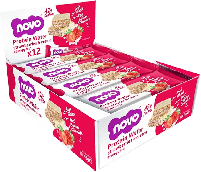 Novo Strawberry & Cream High Protein Wafers 40g - Case of 12