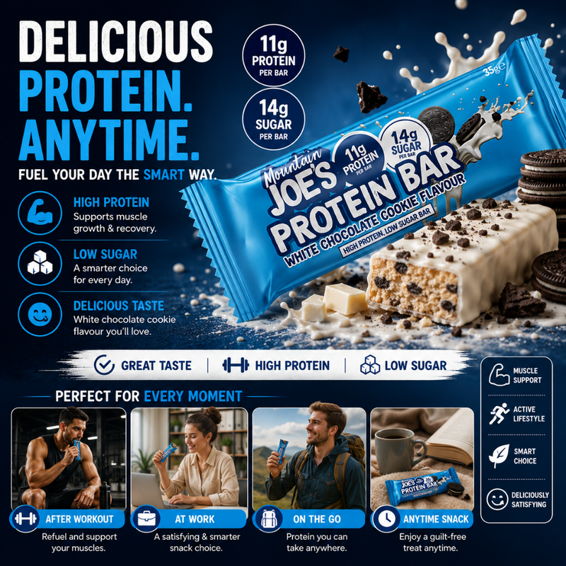 Mountain Joe's Snack-Size Protein Bar White Chocolate Cookie 35g - Case of 12