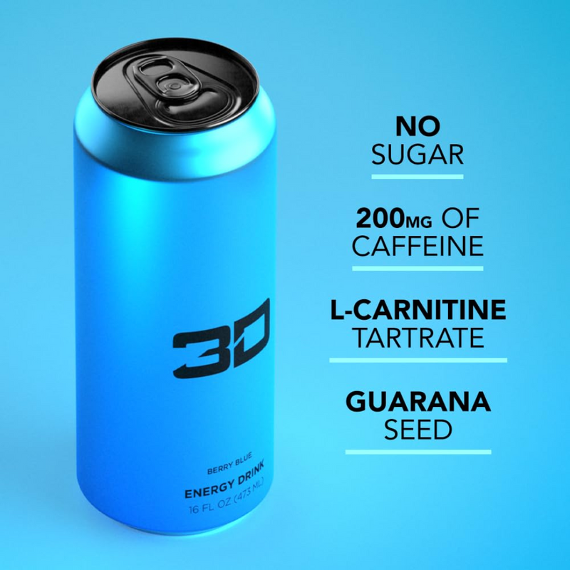 3D Energy Drink Blue (Berry Blue) 473ml - Case of 12