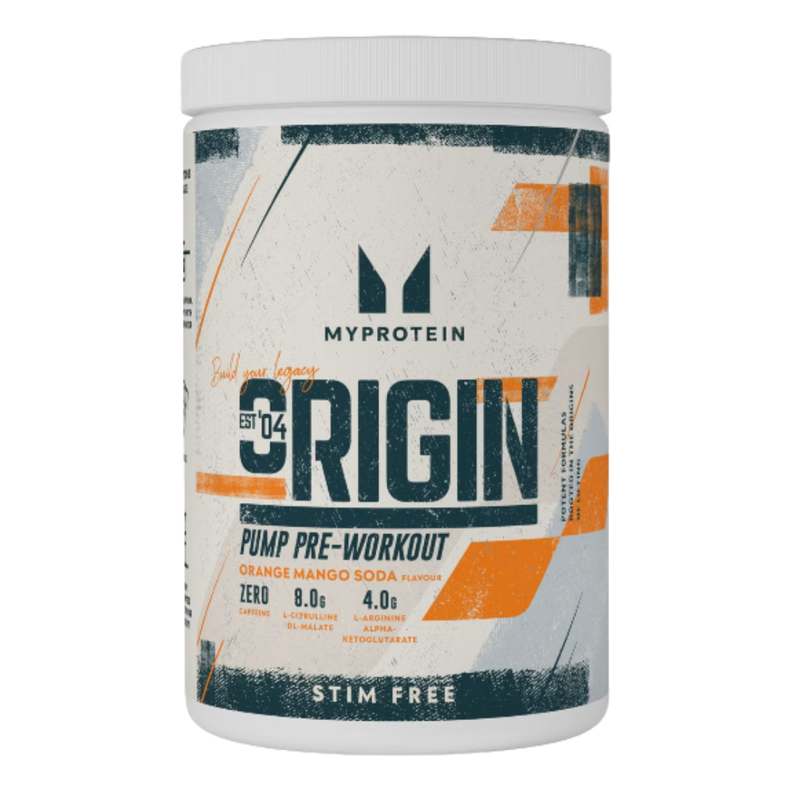 MyProtein Origin Pump Pre-Workout Stim-Free Orange Mango Soda 600g (30 servings)