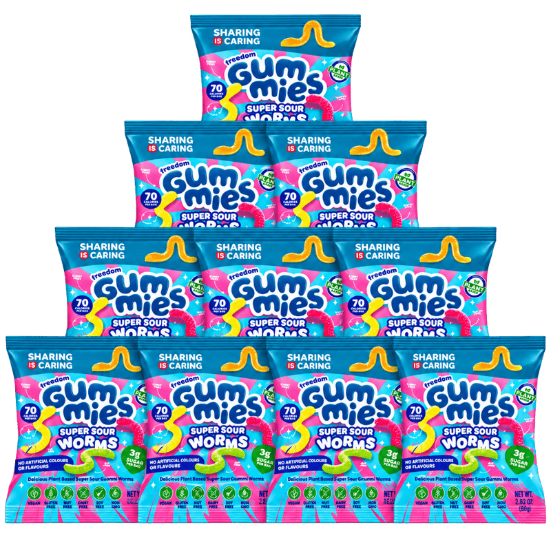 Freedom Gummies Super Sour Worms 100g - Case of 10
