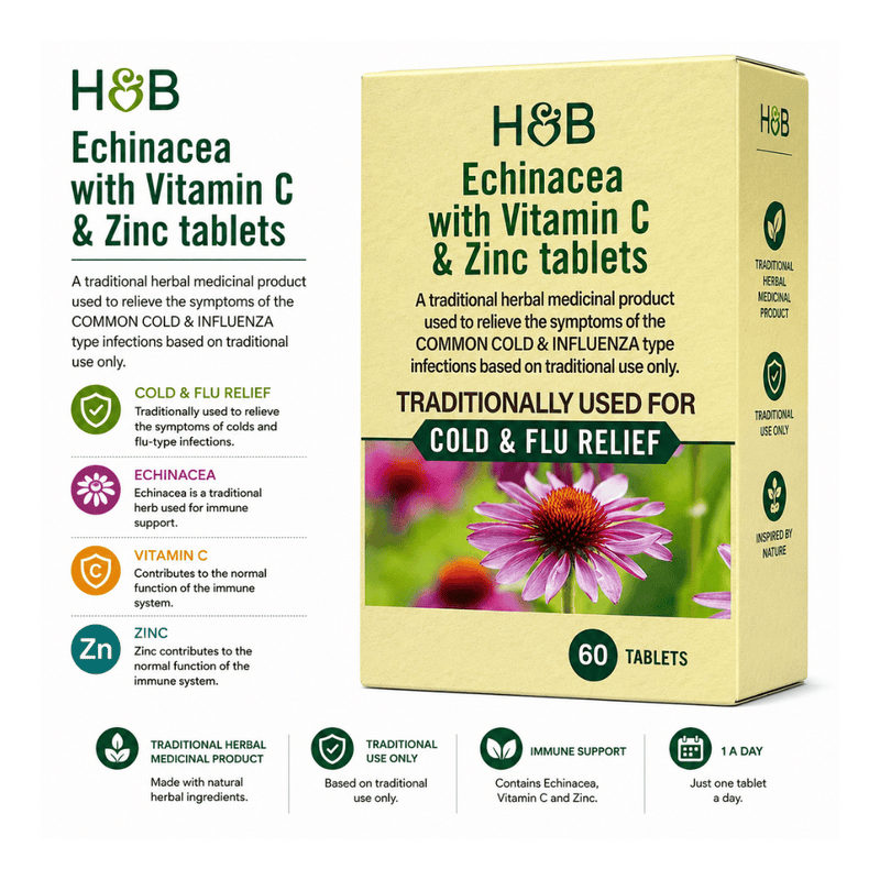 Holland & Barrett Echinacea with Vitamin C & Zinc 60 Tablets