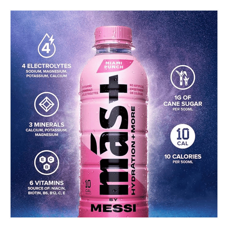 Mas+ by Messi Positive Hydration Miami Punch Hydration Drink 500ml Case of 12