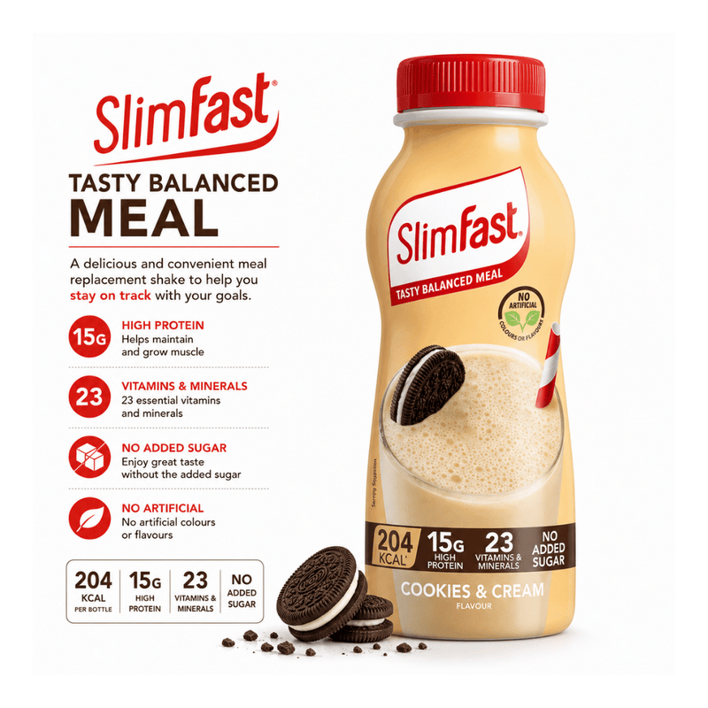 SlimFast Cookies & Cream Ready to Drink Meal Replacement Shake 325ml - Case of 6