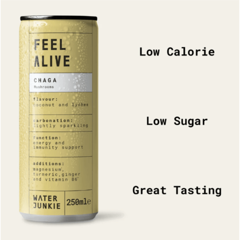 WaterJunkie Coconut & Lychee Sparkling Chaga Mushroom Drink 250ml Case of 12