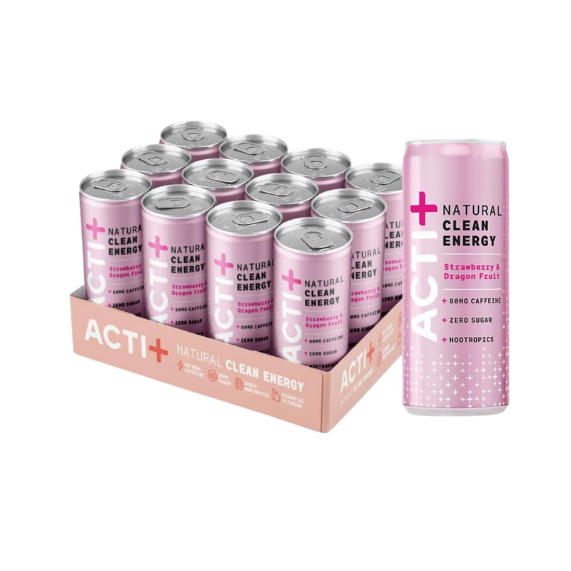 Actiph Acti+ Clean Energy + Nootropics Drink Strawberry & Dragon Fruit 250ml - Case of 12 [Best Before: 31/03/2026]