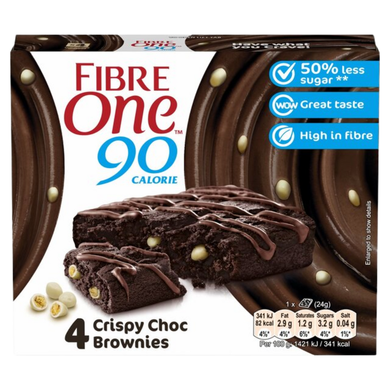 Fibre One 90 Cal Crispy Chocolate Brownie (4 x 24g bar multipack) - Case of 7 [Best Before: 09/07/2025]