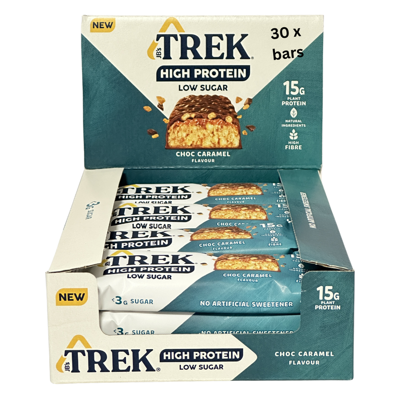 Trek High Protein Low Sugar Choc Caramel Protein Bars 44g - Case of 30 [Best Before: 28/03/2026]