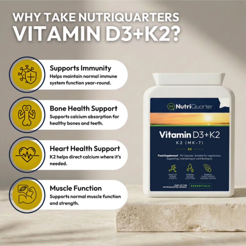 NutriQuarter Vitamin D3 + K2 (90 Capsules)