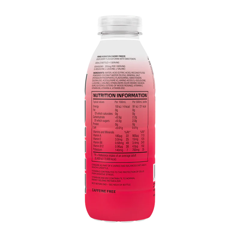 Prime Hydration Drink Cherry Freeze Flavour 500ml - Case of 12 [Best Before: 31/12/2024]