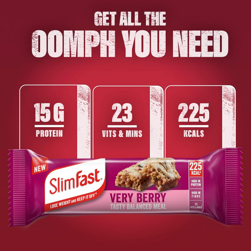 SlimFast Very Berry Meal Replacement bars 60g - Case of 4 x 4 x 60g (16 bars total) [Best Before: 31/10/2025]