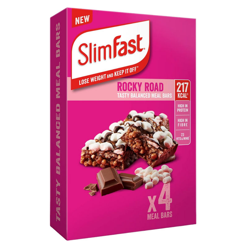 SlimFast Rocky Road Meal Replacement bars 60g - Case of 4 x 4 x 60g (16 bars total) [Best Before: 31/10/2025]