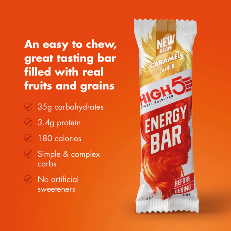 High5 Caramel Flavour Energy bar 55g - Case of 12 [Best Before: 30/09/2025]