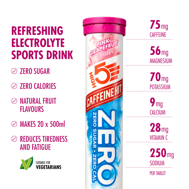 High5 Zero Pink Grapefruit Flavour Caffeine Hit Electrolyte Sports Drink tablets (20 tablets)