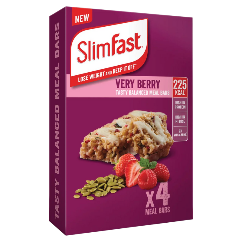 SlimFast Very Berry Meal Replacement bars 60g - Case of 4 x 4 x 60g (16 bars total) [Best Before: 31/10/2025]