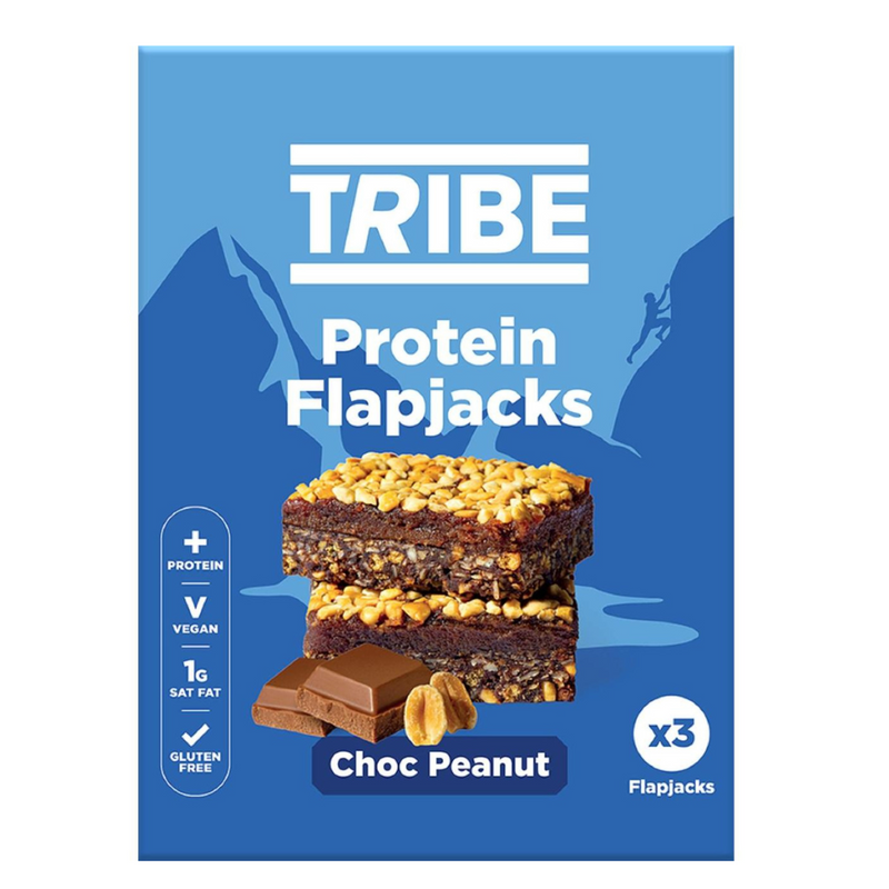 Tribe Chocolate Peanut Protein Flapjacks (3 x 38g Multipack) - Case of 7 [Best Before: 03/08/2025]