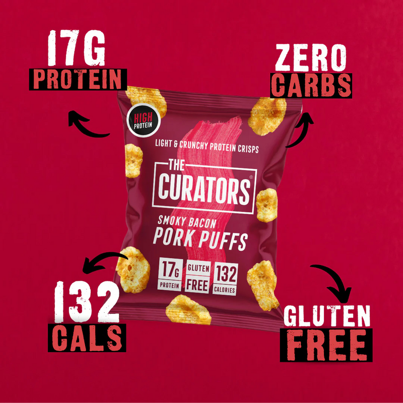 The Curators Original Smoky Bacon Pork Puffs 25g - Case of 24 [Best Before: 23/04/2025]