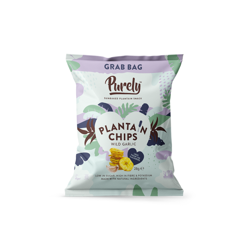 Purely Plantain Chips Wild Garlic Grab Bag 28g - Case of 20