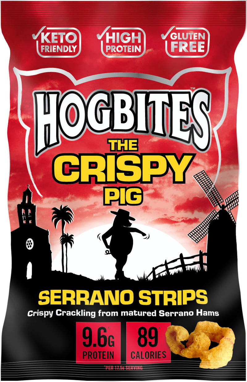 Hogbites The Crispy Pig High Protein Serrano Strips 70g - Case of 14 [Best Before: 31/03/2026]