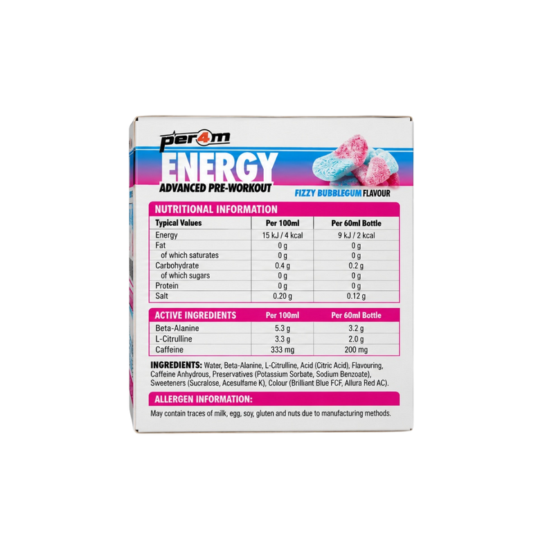 Per4m Energy Shot (Fizzy Bubblegum Bottles) 100ml - Case of 12