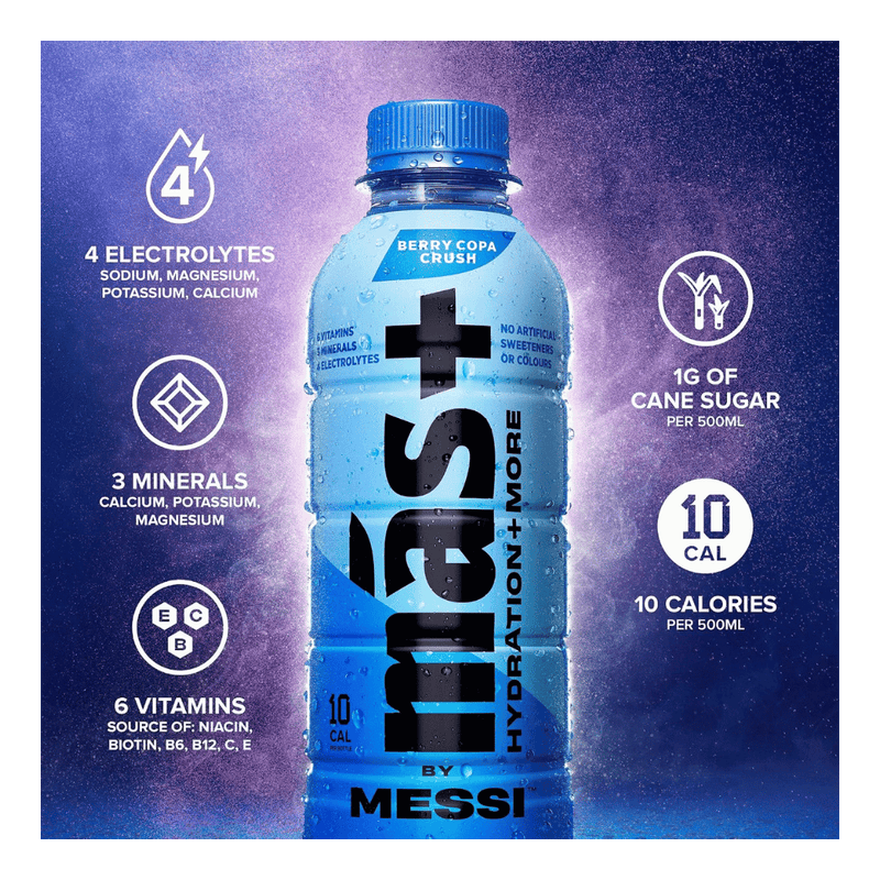 Mas+ by Messi Positive Hydration Berry Copa Crush Hydration Drink 500ml Case of 12