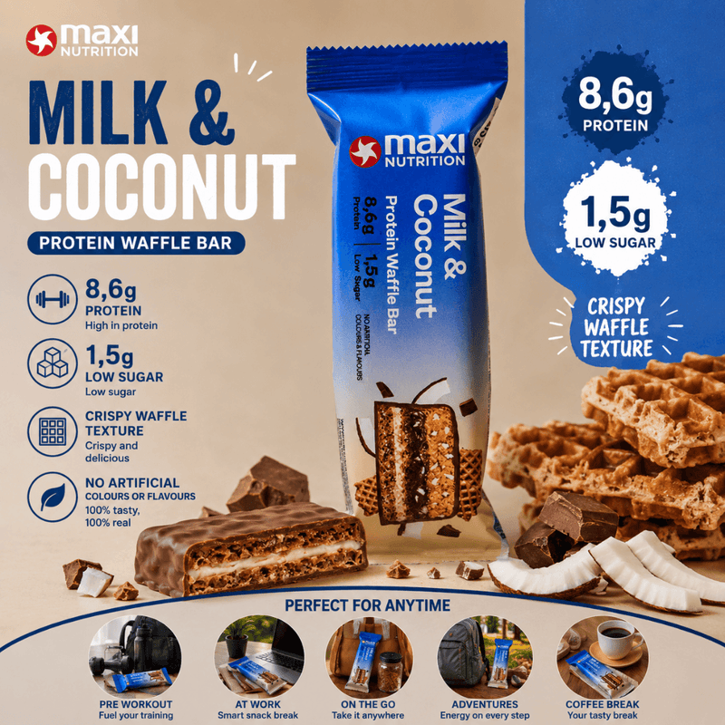 MaxiNutrition Waffle Protein Bar Milk & Coconut Flavour 40g - Case of 12 [Best Before: 31/07/2026]