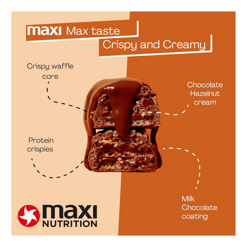 Maxinutrition Hazelnut Protein Waffle bar 39g - Case of 12 [Best Before: 10/06/2026]