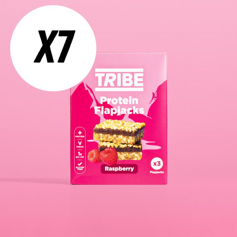 Tribe Raspberry Protein Flapjacks (3 x 38g Multipack) - Case of 7 [Best Before: 10/08/2025]