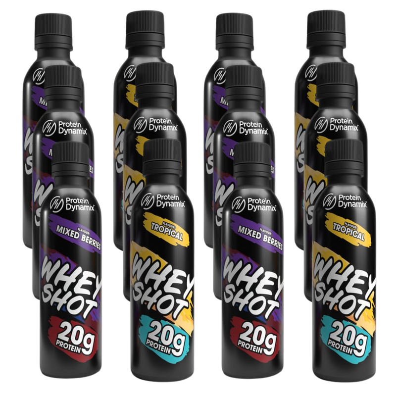 Protein Dynamix Whey Protein Shot 100ml - Mixed case of 12 (6 x Tropical & 6 x Mixed Berry)