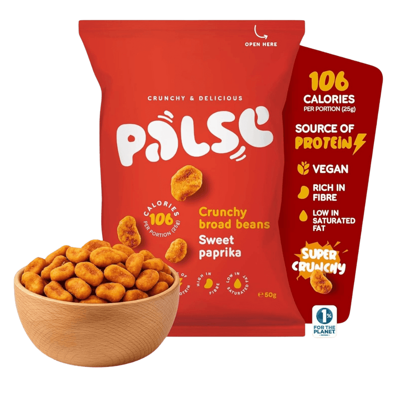 Palse Crunchy Broad Beans Sweet Paprika 50g - Case of 12 [Best Before: 29/08/2026]