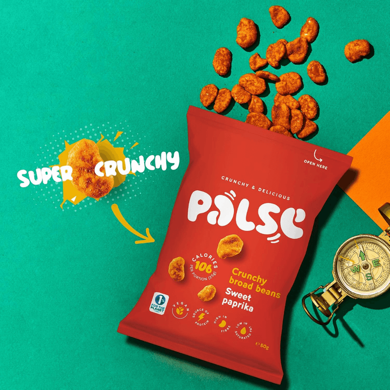 Palse Crunchy Broad Beans Sweet Paprika 50g - Case of 12 [Best Before: 29/08/2026]