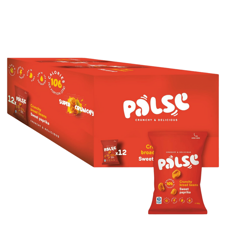 Palse Crunchy Broad Beans Sweet Paprika 50g - Case of 12 [Best Before: 29/08/2026]