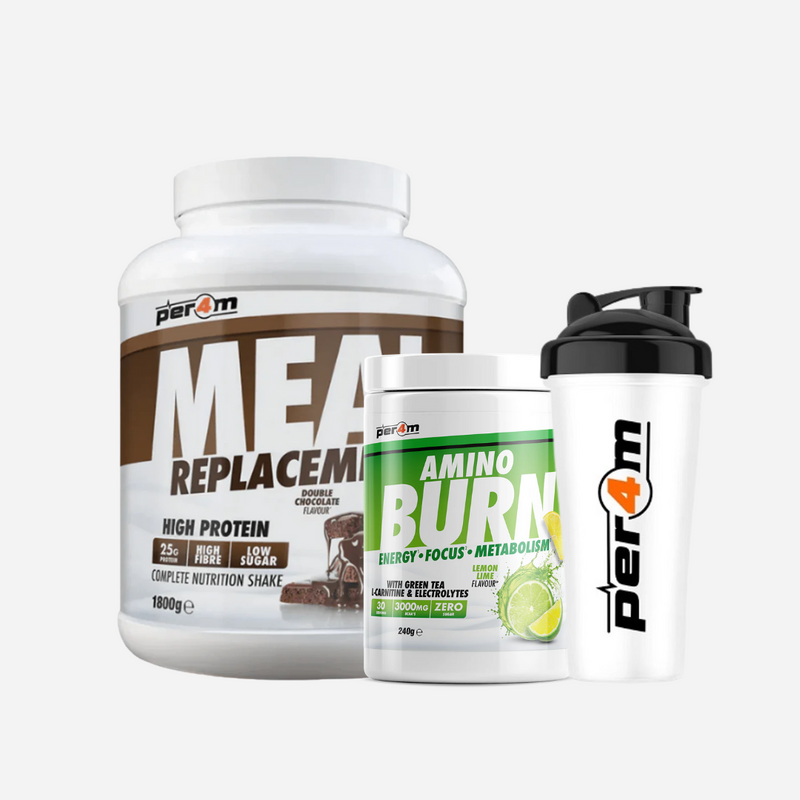 Per4m Bundle - 1 x Meal Replacement 1.8kg, 1 x Amino Burn 240g, 1 x Shaker Bottle [Mystery flavours]