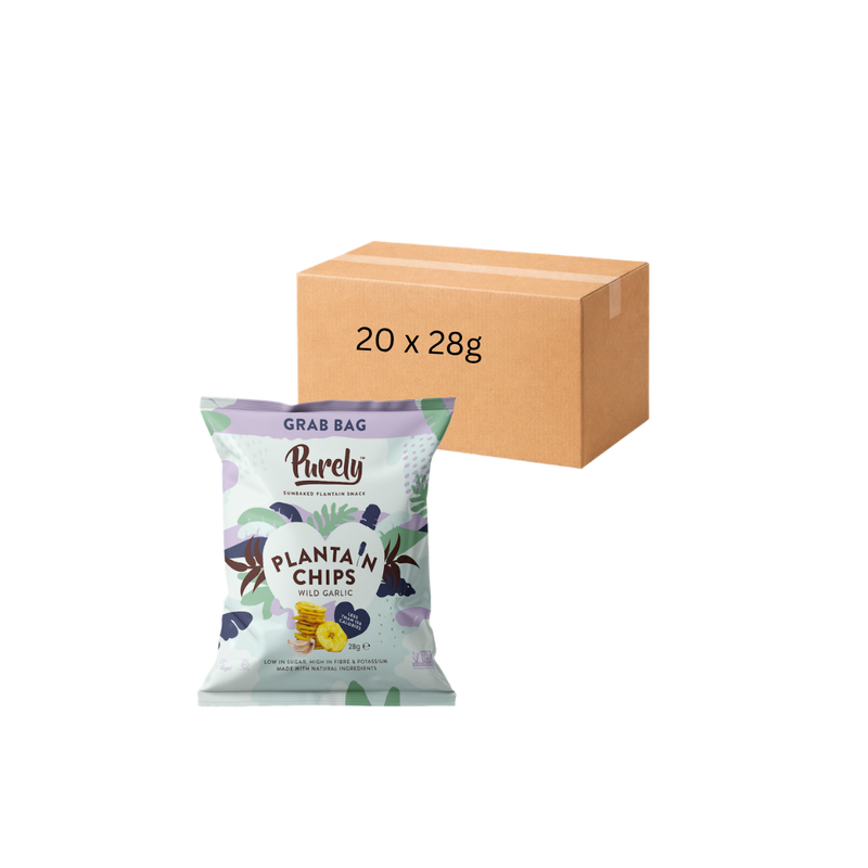 Purely Plantain Chips Wild Garlic Grab Bag 28g - Case of 20