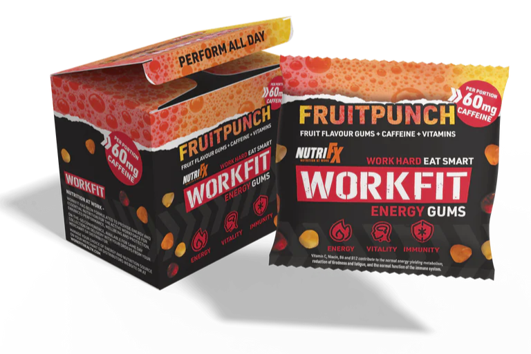 NutriFX Workfit Fruit Punch flavour Energy Gums (6 x 50g multipack) [Best Before: 23/10/2025]