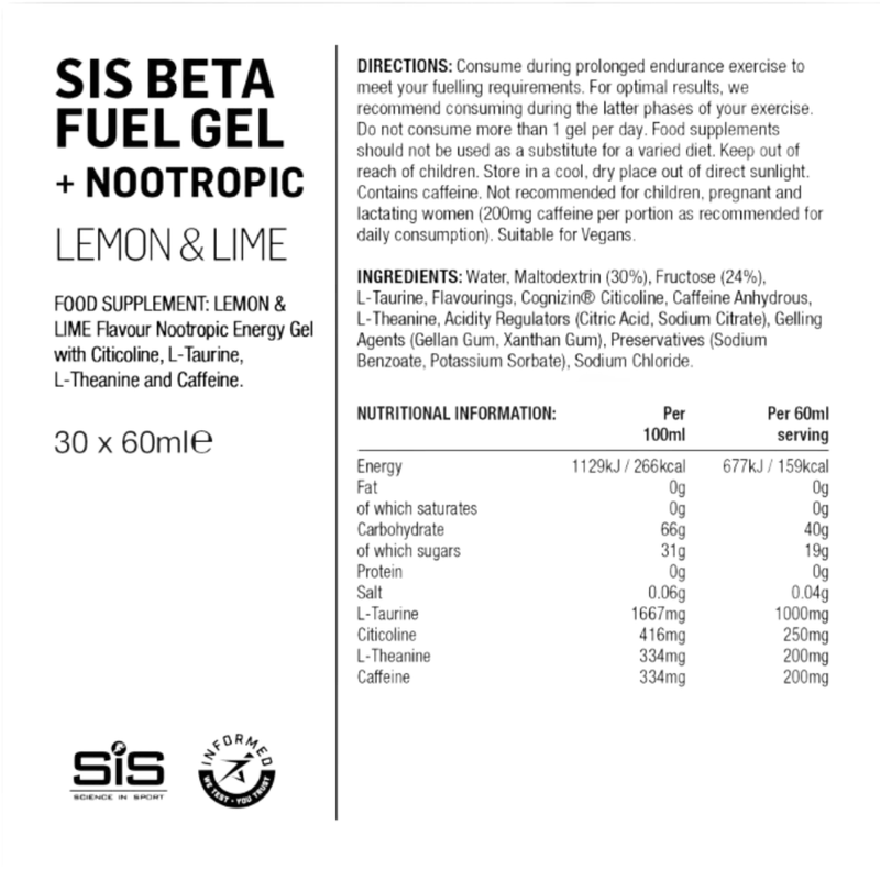 SiS Beta Fuel + Nootropics - Lemon and Lime - 30 Pack