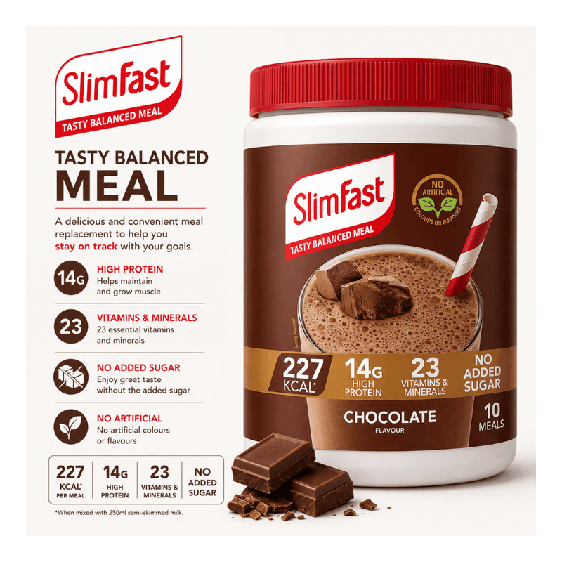 SlimFast Chocolate Flavour Meal Replacement Shake Powder 375g
