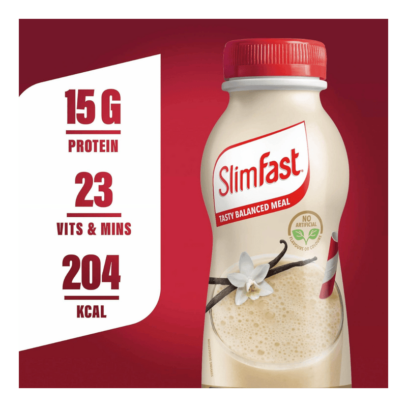 SlimFast No Sugar Vanilla Flavour Ready to Drink Meal Replacement Shake 325ml - Case of 6