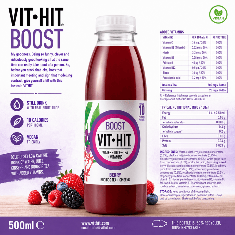 Vithit Boost Berry Flavour Vitamin Drink 500ml Case of 12