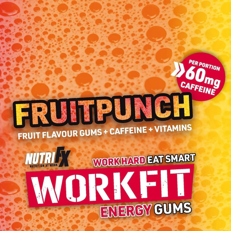 NutriFX Workfit Fruit Punch flavour Energy Gums (6 x 50g multipack) [Best Before: 23/10/2025]