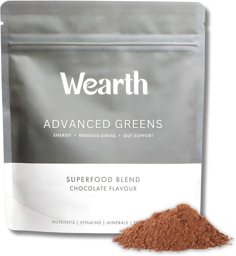 Wearth Advanced Greens Superfood Blend Chocolate Flavour 150g [Best Before: 30/09/2025]