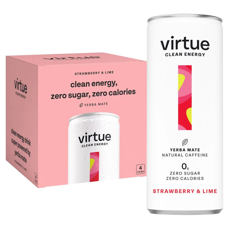 Virtue Clean Energy Strawberry & Lime Flavour Energy Drink (4 x 250ml Multipack)
