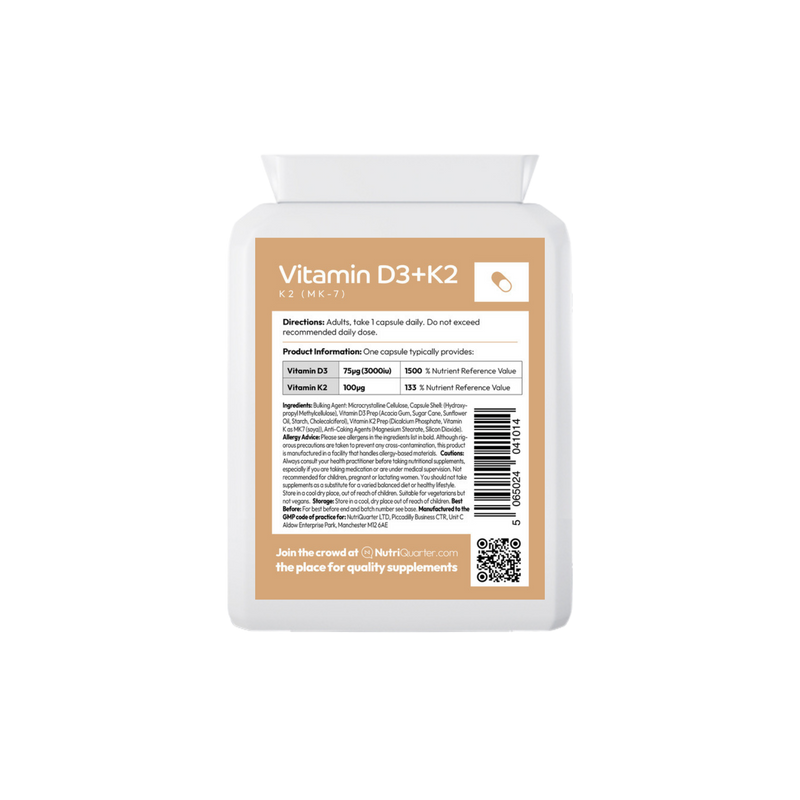 NutriQuarter Vitamin D3 + K2 (90 Capsules)