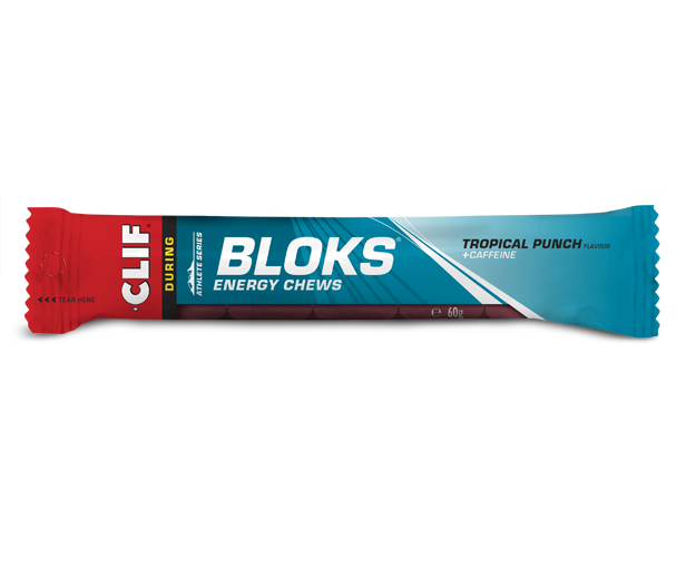Clif Bloks Tropical Punch + Caffeine Energy Chews 60g - Case of 18 [Best Before: 07/06/2026]