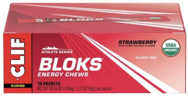 Clif Bloks Strawberry flavour Energy Chews 60g - Case of 18 [Best Before: 02/06/2026]