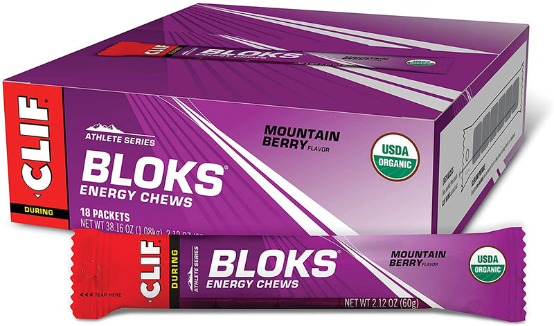 Clif Bloks Energy Chews, Mountain Berry Flavour 60g - Case of 18 [Best Before: 01/05/2026]